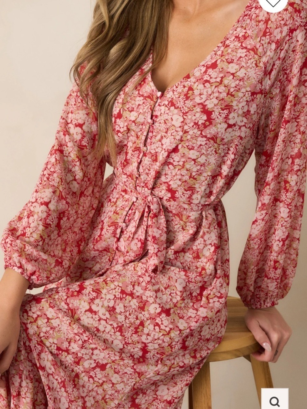 Z SUPPLY Della Cranberry Floral Maxi Dress Tiered V-Neck Long Sleeve NWT Medium - Picture 2 of 15